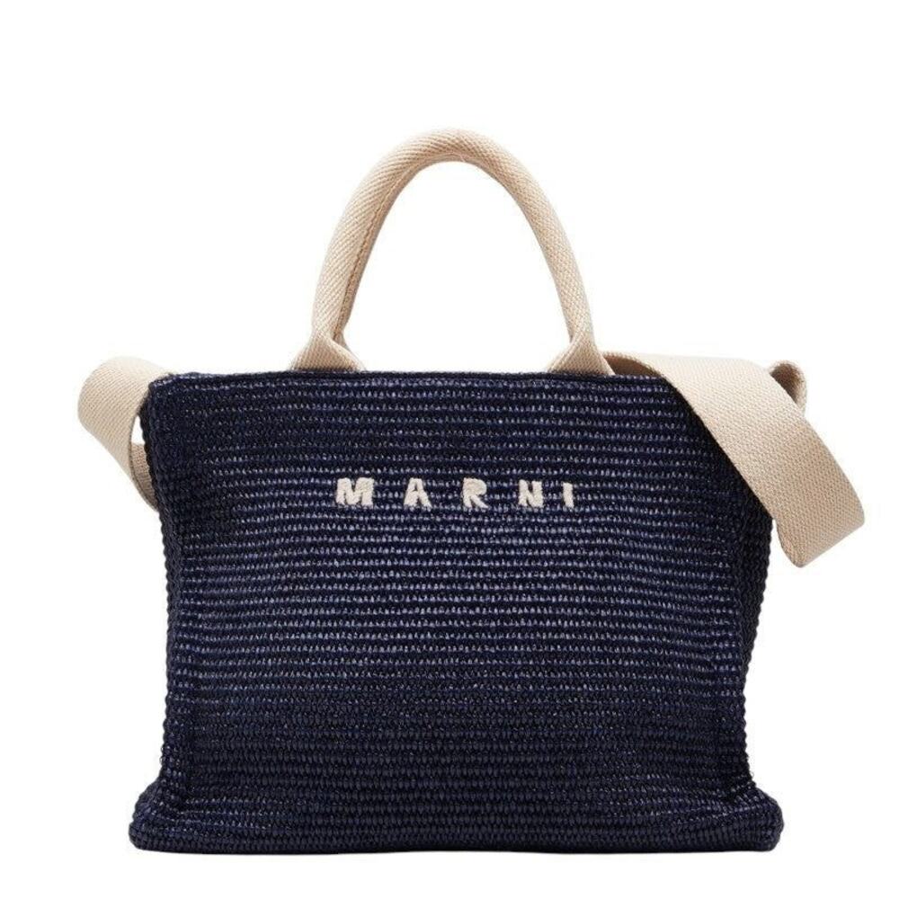 Marni Raffia Effect Small Handbag Navy